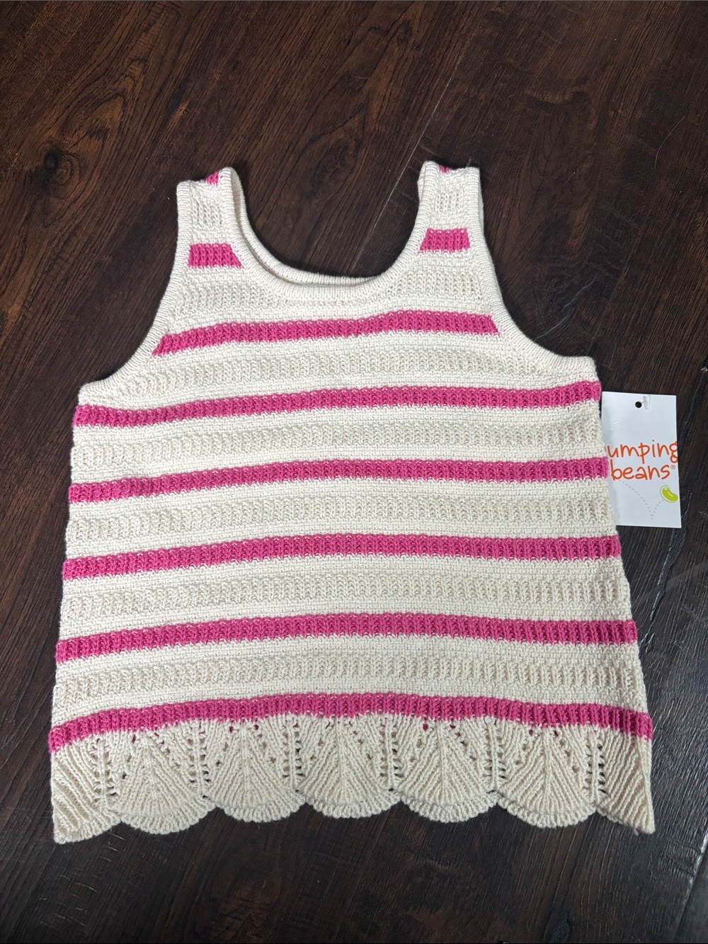 jumping beans Cream and Pink Striped Knit Tank top girls 5